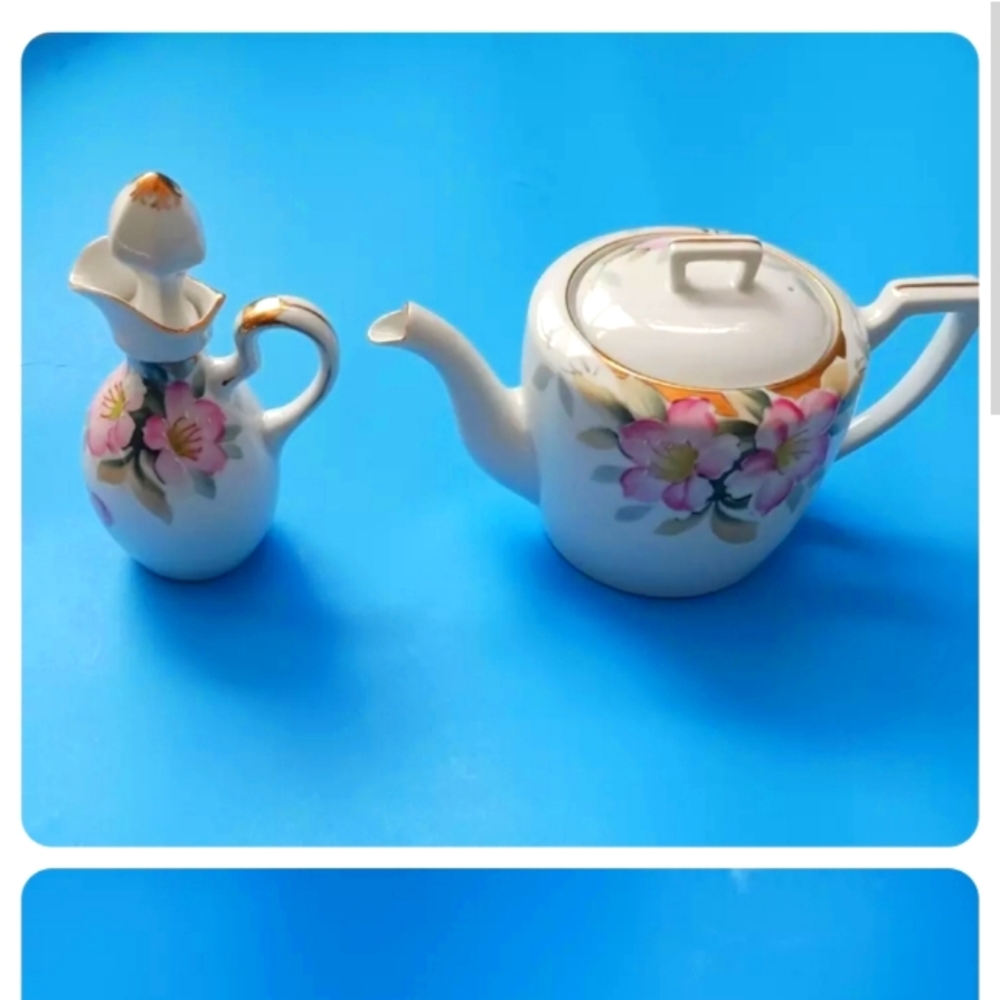 Vintage Noritake Azalea Cruet & Teapot lot- 1920s Handpainted